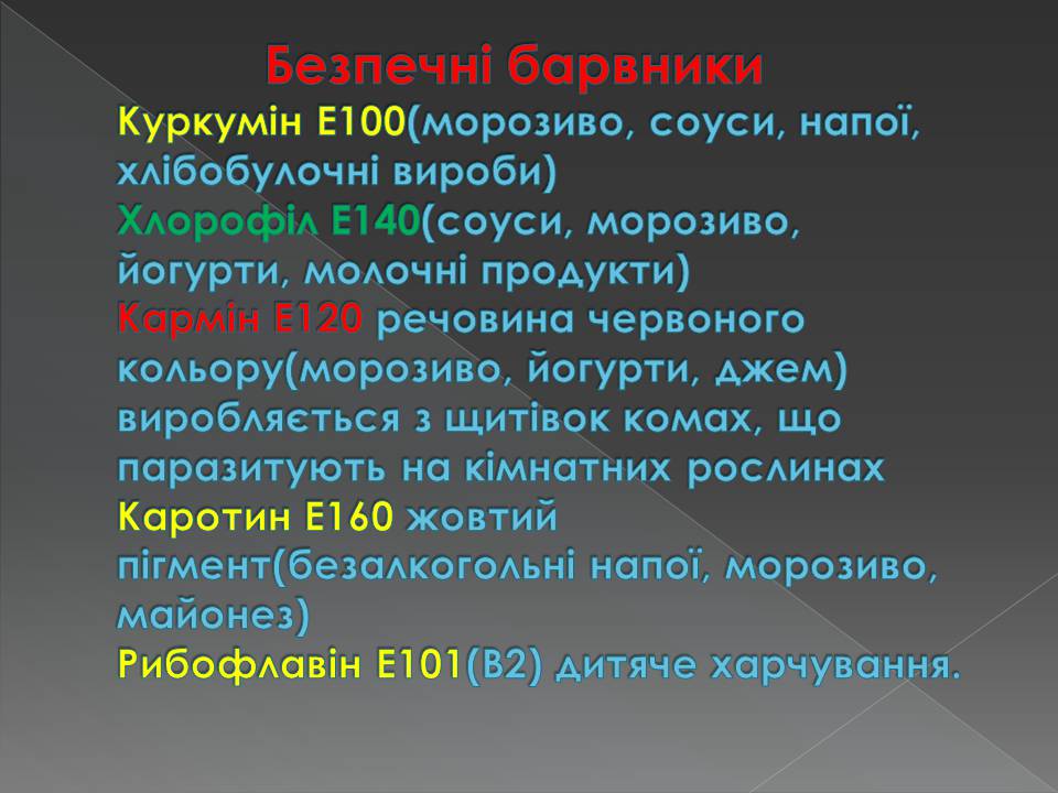 Презентація на тему «Харчові добавки» (варіант 23) - Слайд #12 Презентація на тему «Харчові добавки» (варіант 23) - Слайд #12