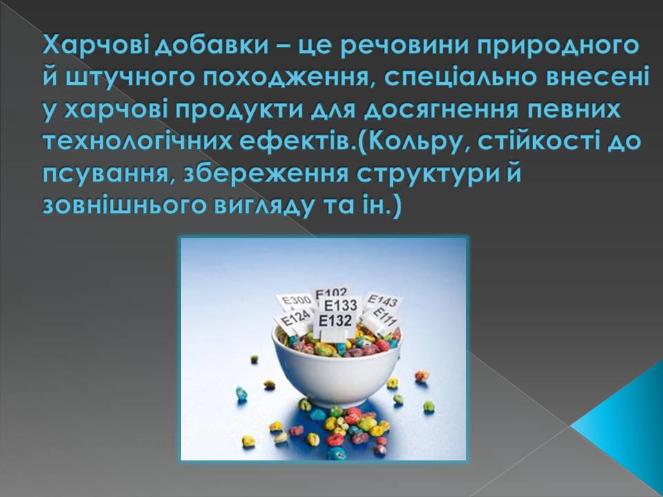 Презентація на тему «Харчові добавки» (варіант 23) - Слайд #4 Презентація на тему «Харчові добавки» (варіант 23) - Слайд #4