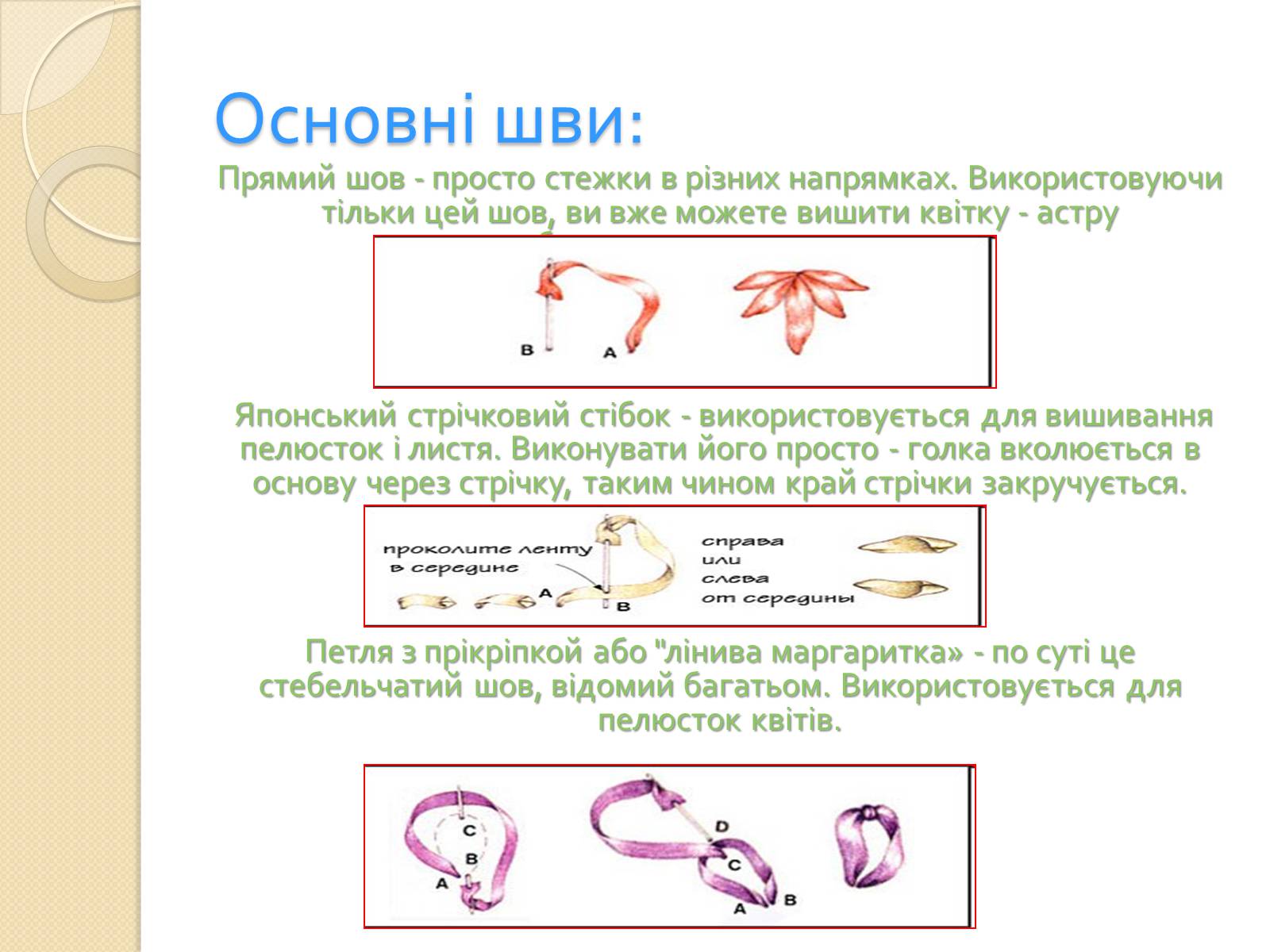 Презентація на тему «Вишивання стрічками» (варіант 1) - Слайд #6 Презентація на тему «Вишивання стрічками» (варіант 1) - Слайд #6
