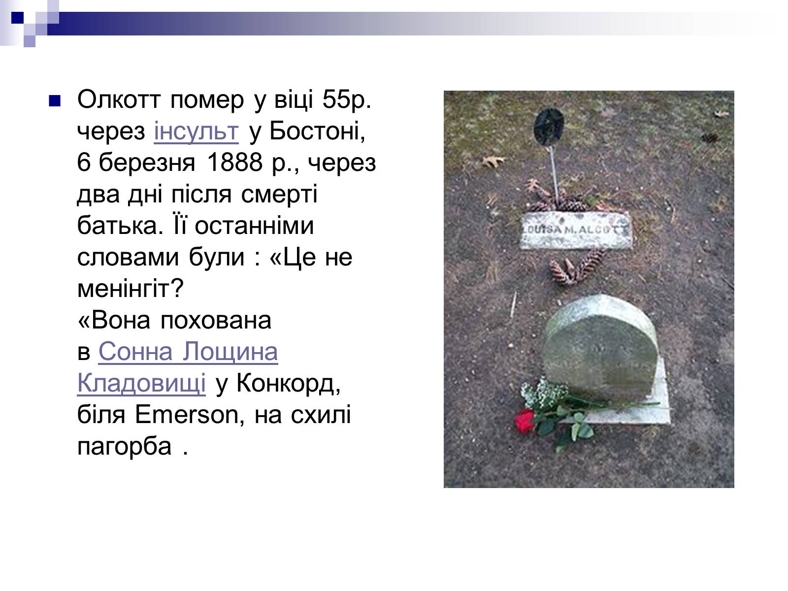 Презентація на тему «Луїза Мей Олкотт» - Слайд #11 Презентація на тему «Луїза Мей Олкотт» - Слайд #11