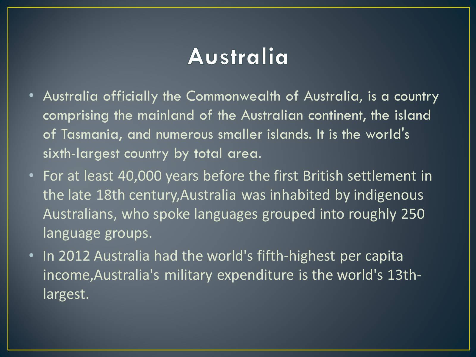 Презентація на тему «Australia» (варіант 5) - Слайд #3 Презентація на тему «Australia» (варіант 5) - Слайд #3