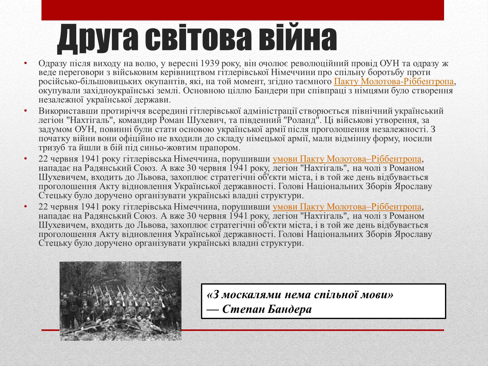 Презентація на тему «Степан Бандера» (варіант 1) - Слайд #8 Презентація на тему «Степан Бандера» (варіант 1) - Слайд #8