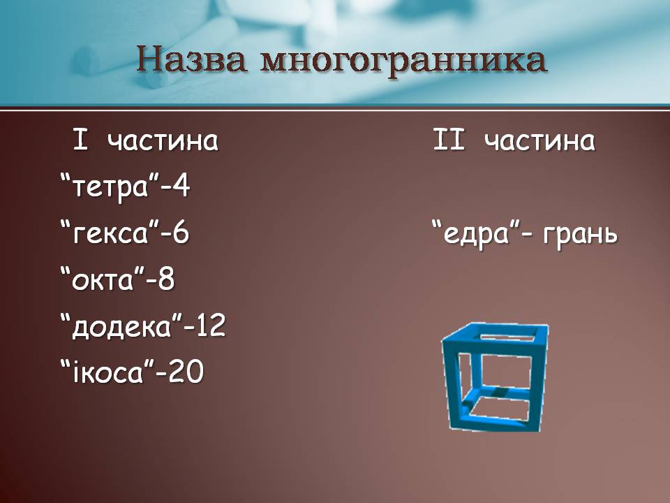 Презентація на тему «Правильні многогранники» (варіант 7) - Слайд #4 Презентація на тему «Правильні многогранники» (варіант 7) - Слайд #4