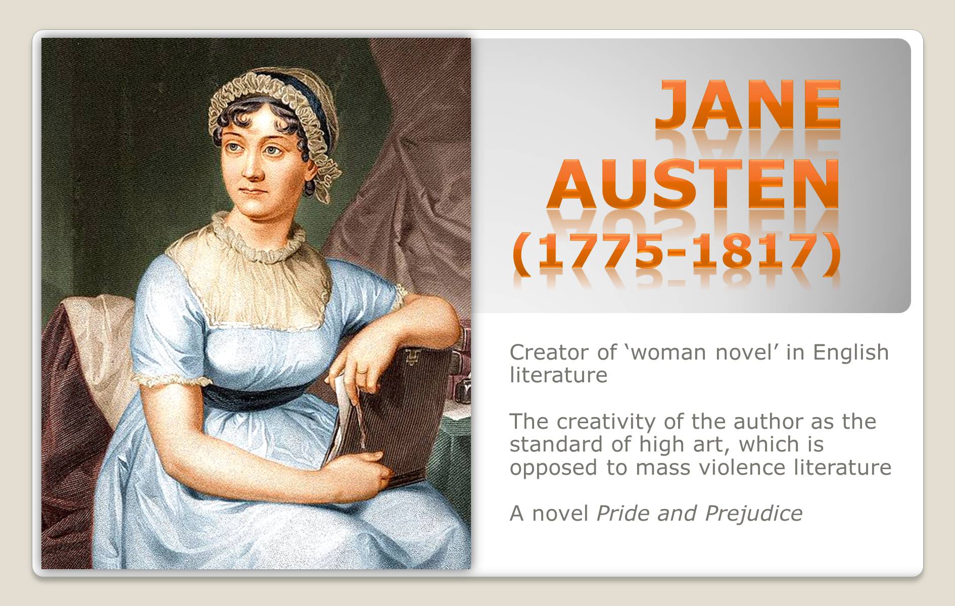 Презентація на тему «Jane Austen» (варіант 2) - Слайд #1 Презентація на тему «Jane Austen» (варіант 2) - Слайд #1