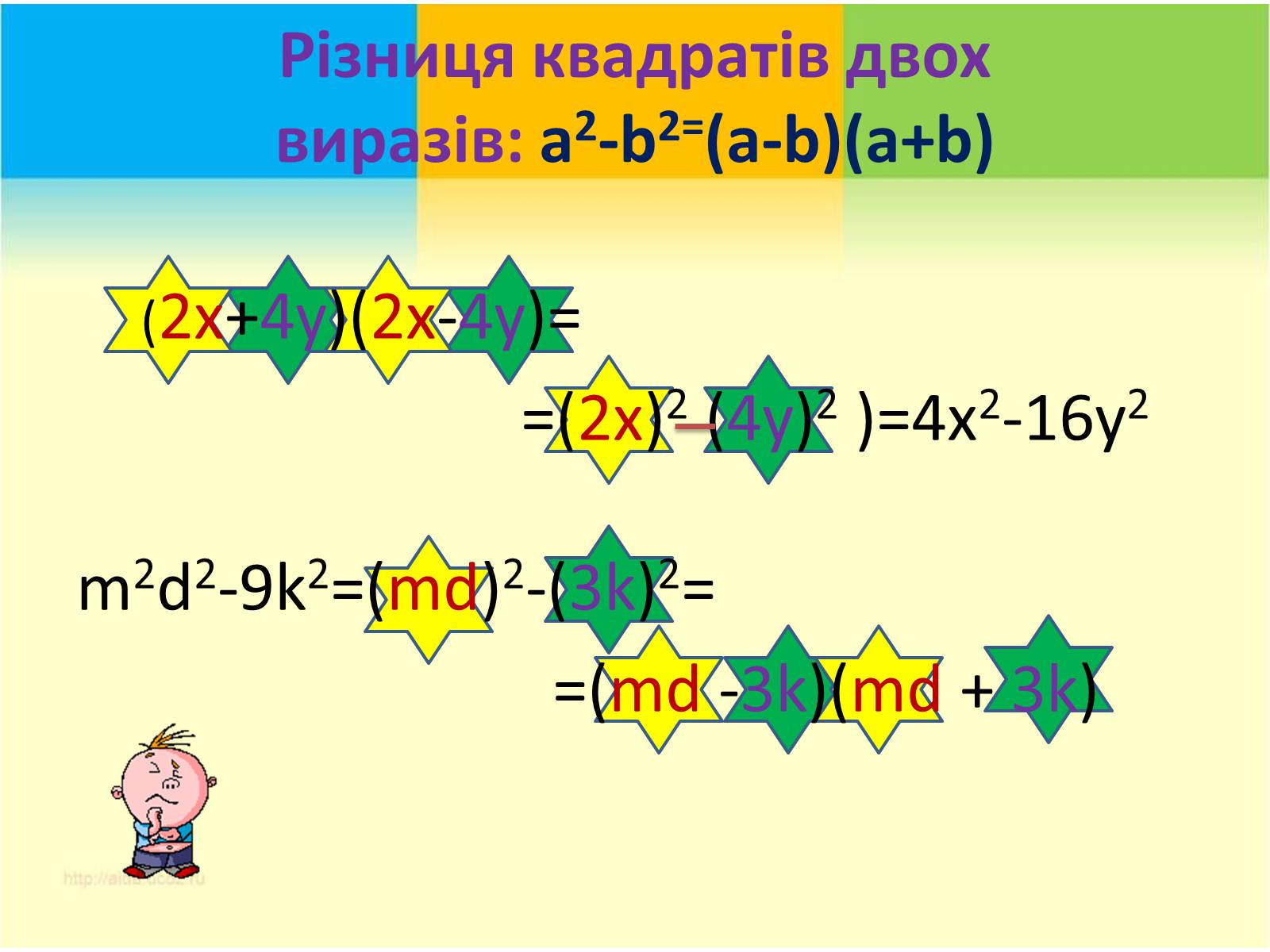 Презентація на тему «Формули скороченого множення» (варіант 3) - Слайд #9 Презентація на тему «Формули скороченого множення» (варіант 3) - Слайд #9