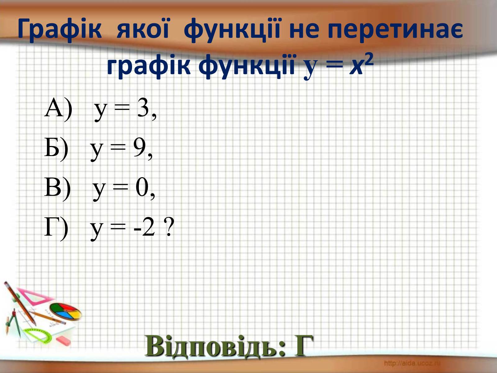 Презентація на тему «Функція у = х^2» - Слайд #19 Презентація на тему «Функція у = х^2» - Слайд #19