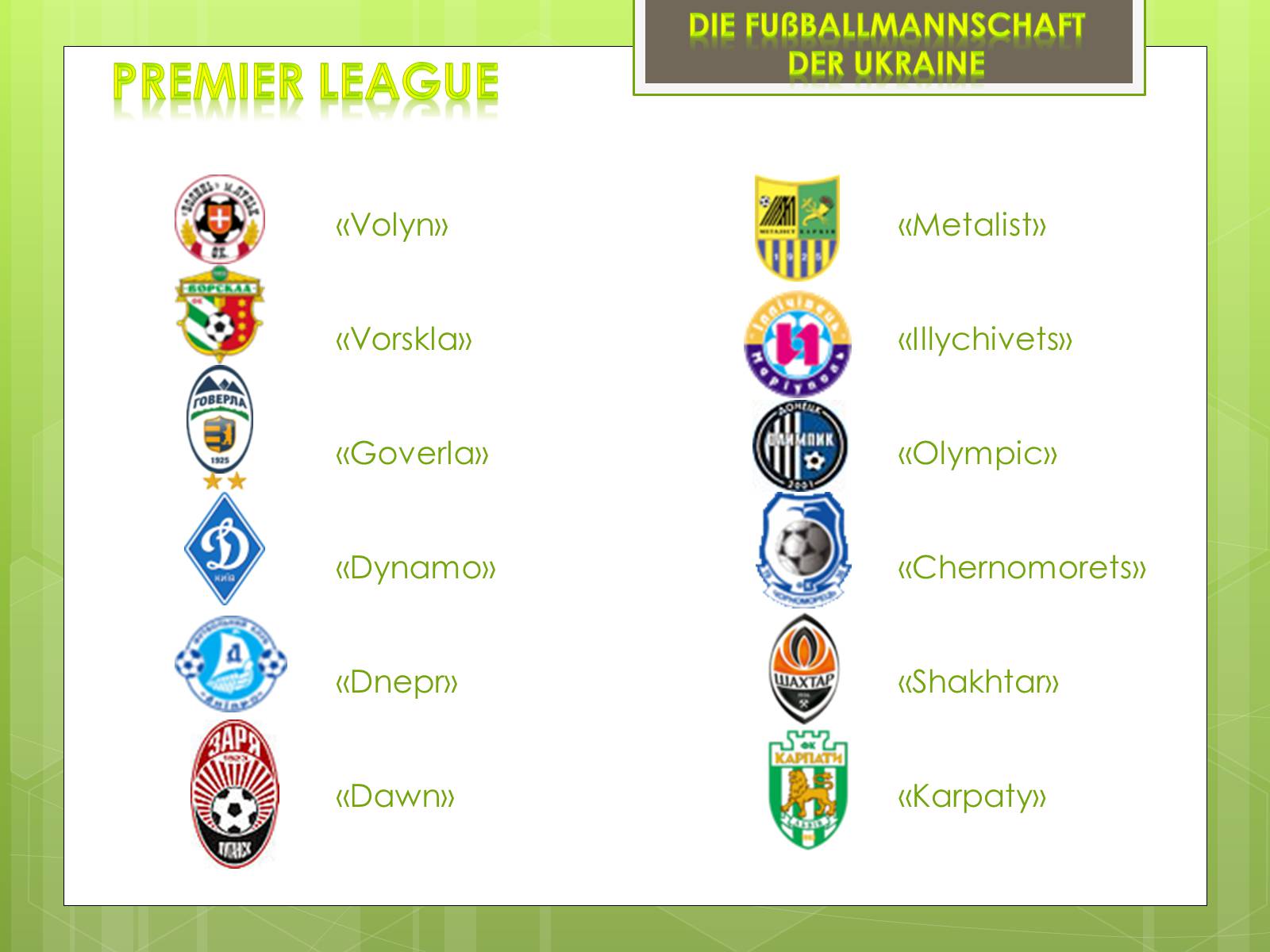 Презентація на тему «Die Geschichte des Fuballs in der Ukraine» - Слайд #8 Презентація на тему «Die Geschichte des Fuballs in der Ukraine» - Слайд #8