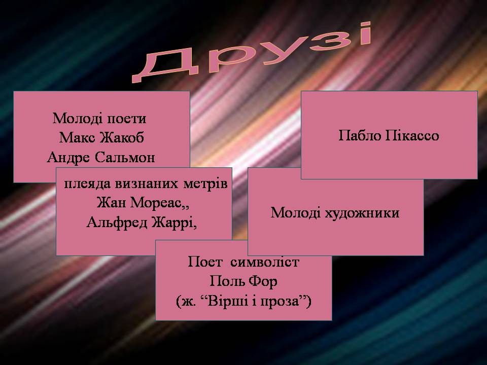 Презентація на тему «Гійом Аполлінер» (варіант 4) - Слайд #5 Презентація на тему «Гійом Аполлінер» (варіант 4) - Слайд #5