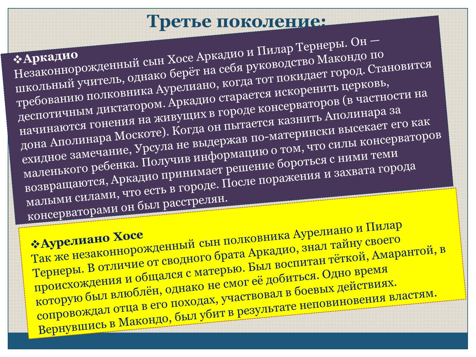 Презентація на тему «Характеристика образов романа «Сто лет одиночества» Габриэля Гарсиа Маркеса» - Слайд #11 Презентація на тему «Характеристика образов романа «Сто лет одиночества» Габриэля Гарсиа Маркеса» - Слайд #11