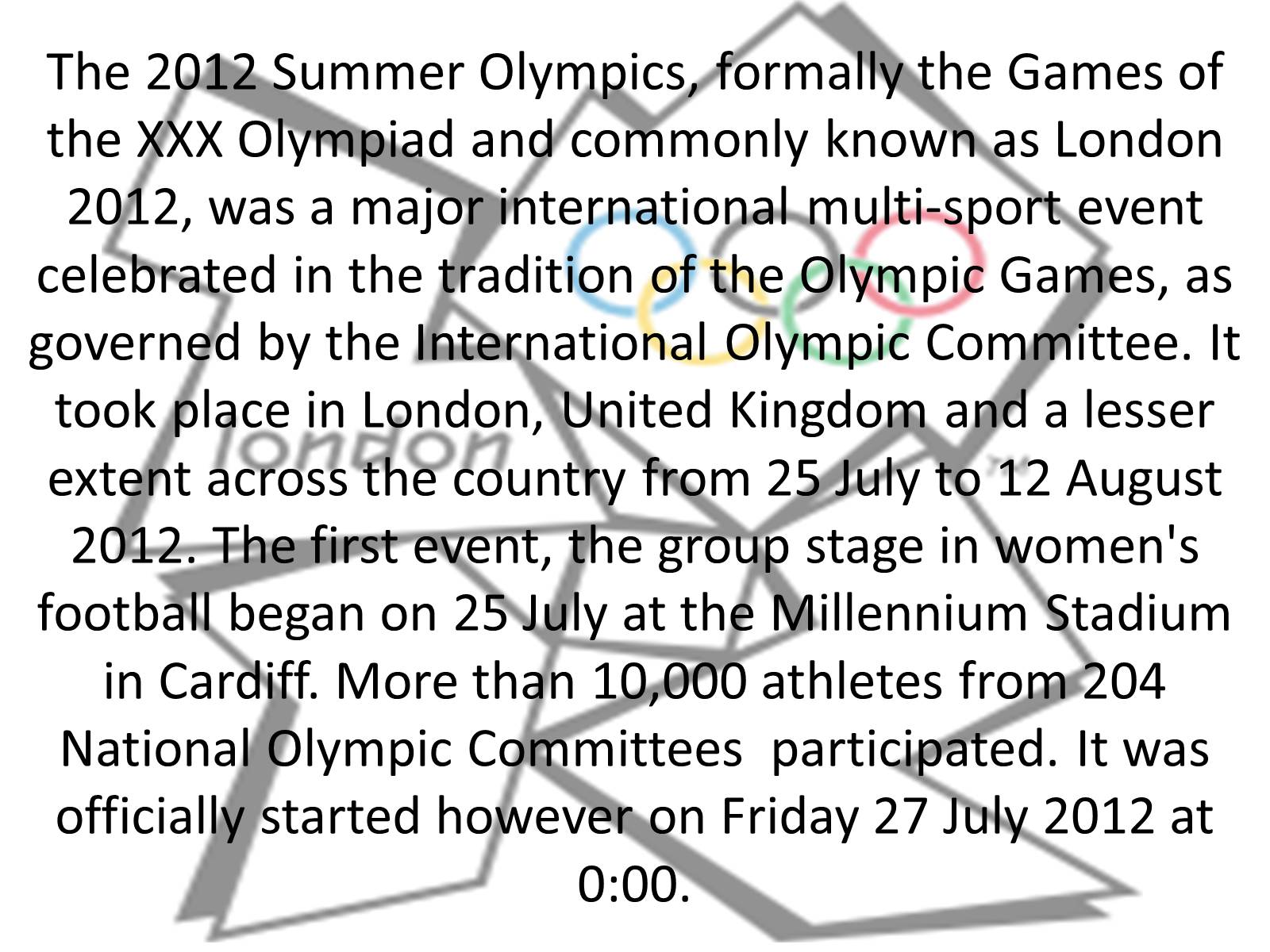 Презентація на тему «Olympics 2012» - Слайд #2 Презентація на тему «Olympics 2012» - Слайд #2