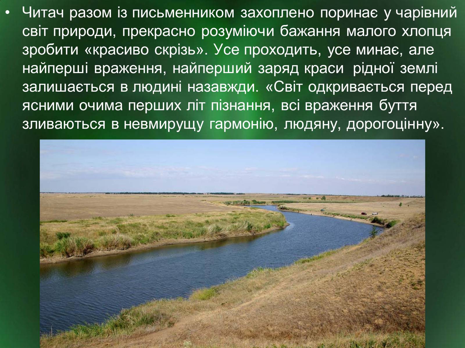 Презентація на тему «Роль природи в творі Зачарована десна» - Слайд #13 Презентація на тему «Роль природи в творі Зачарована десна» - Слайд #13