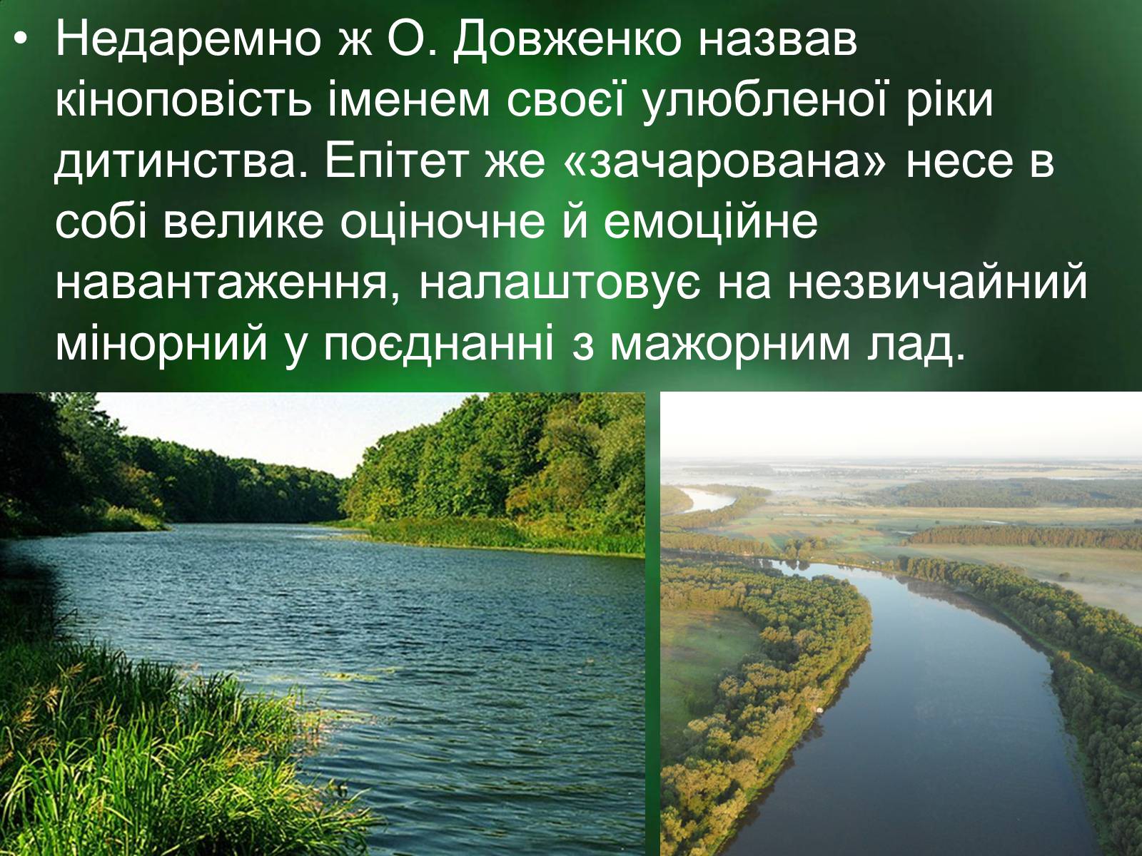 Презентація на тему «Роль природи в творі Зачарована десна» - Слайд #4 Презентація на тему «Роль природи в творі Зачарована десна» - Слайд #4
