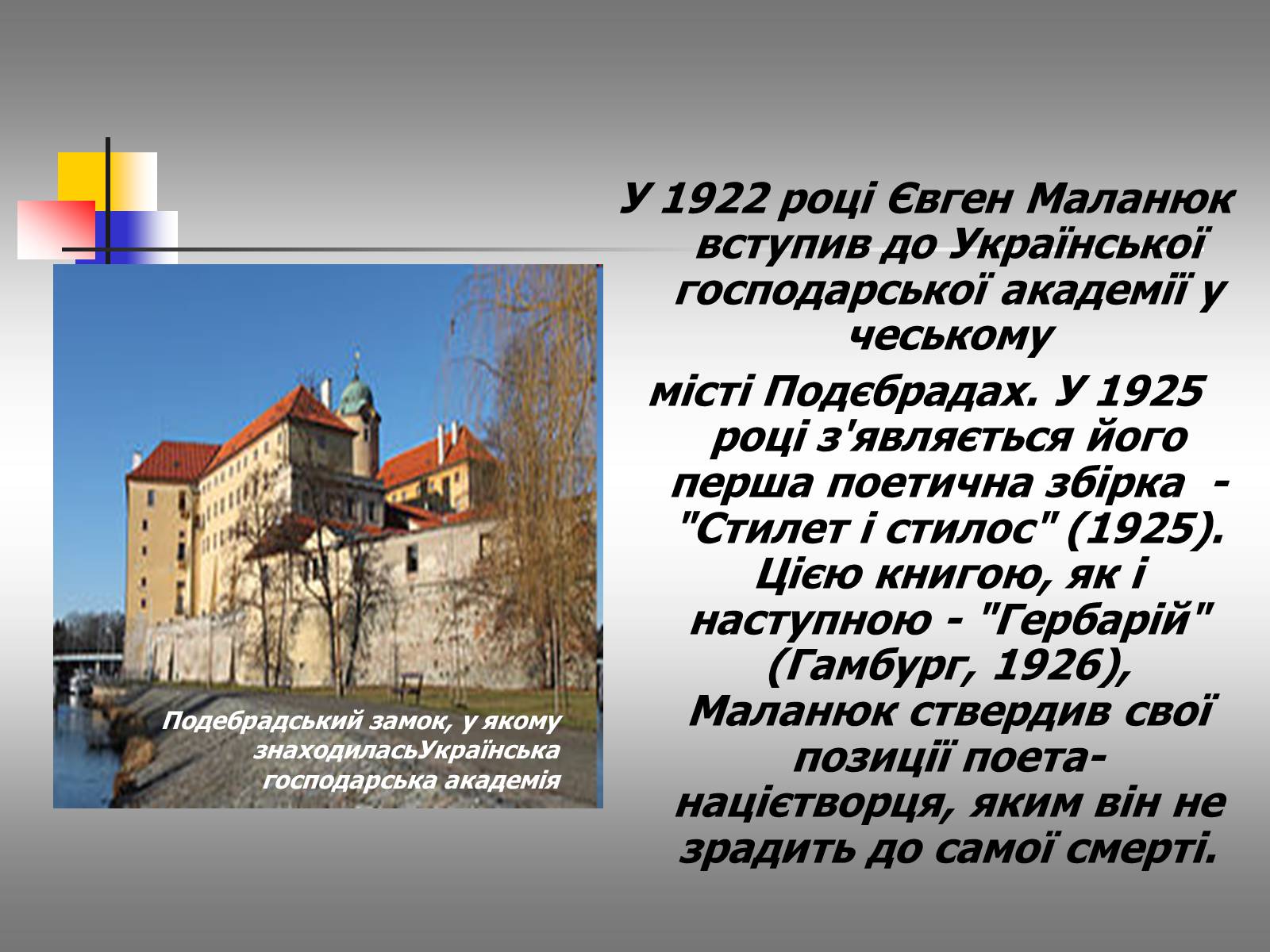 Презентація на тему «Євген Маланюк: шлях емігранта, творчість патріота» (варіант 2) - Слайд #9 Презентація на тему «Євген Маланюк: шлях емігранта, творчість патріота» (варіант 2) - Слайд #9