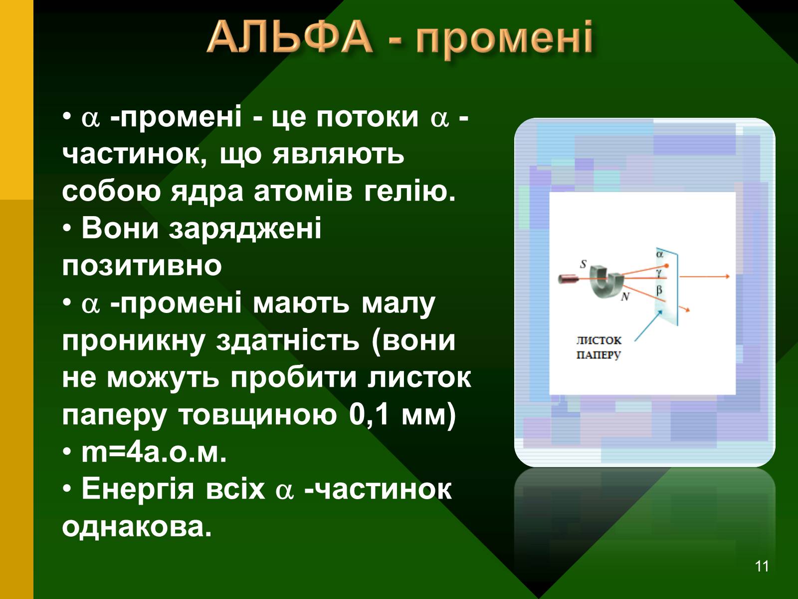 Презентація на тему «Радіоактивність. Види радіоактивного випромінювання» (варіант 2) - Слайд #11 Презентація на тему «Радіоактивність. Види радіоактивного випромінювання» (варіант 2) - Слайд #11