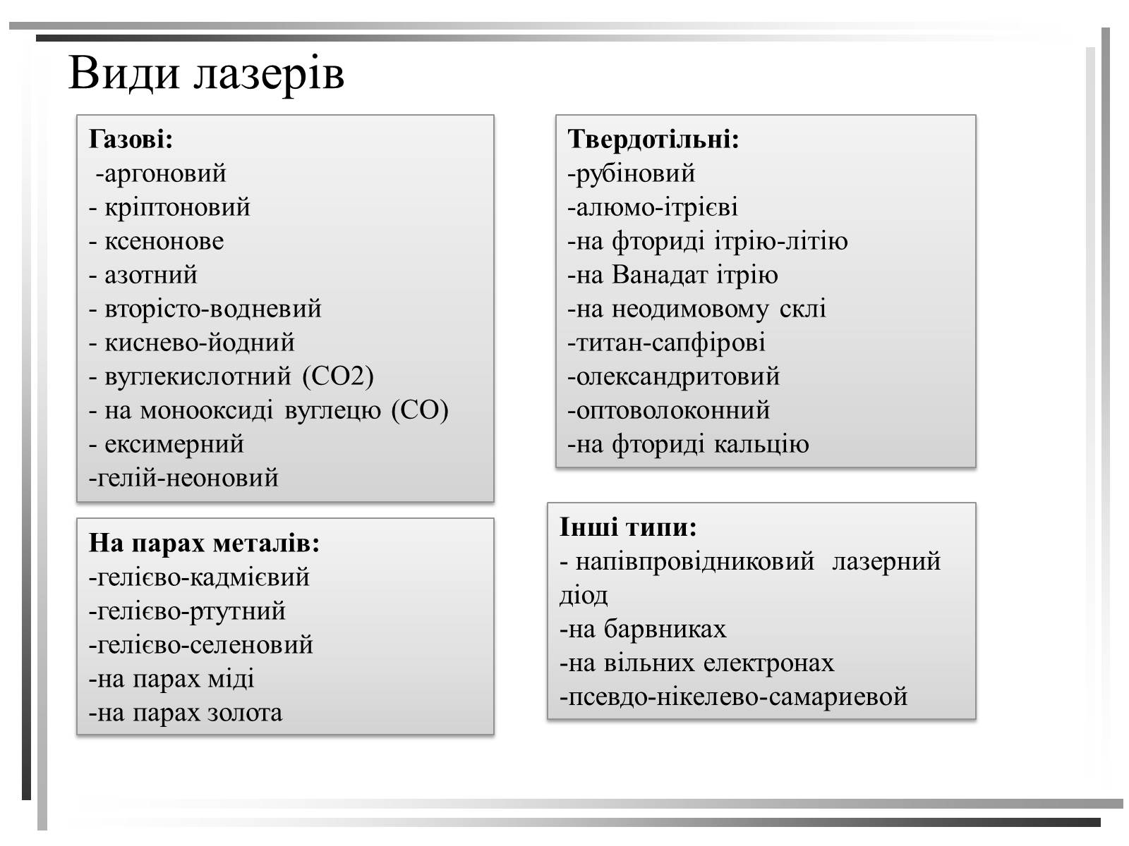Презентація на тему «Лазери. Застосування лазерів в медицині» - Слайд #6 Презентація на тему «Лазери. Застосування лазерів в медицині» - Слайд #6
