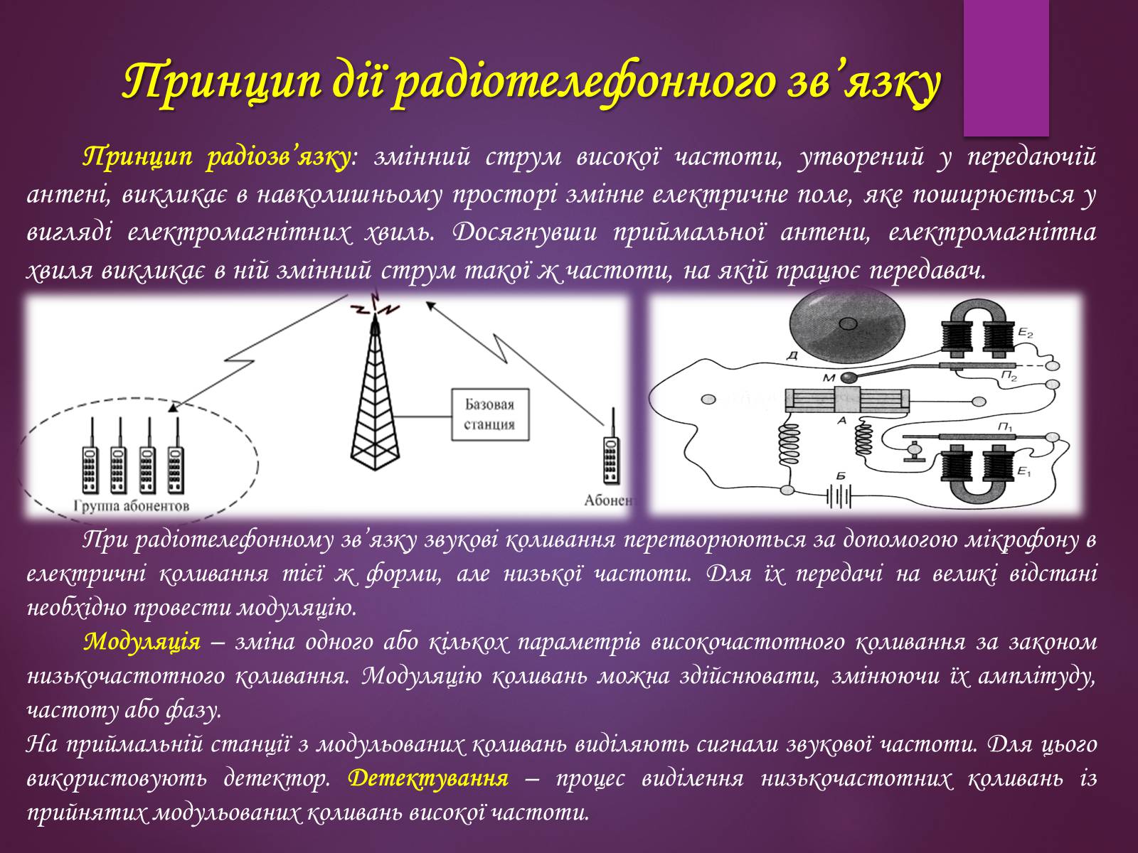 Презентація на тему «Принцип дії радіотелефонного зв’зку. Радіомовлення і телебачення» - Слайд #3 Презентація на тему «Принцип дії радіотелефонного зв’зку. Радіомовлення і телебачення» - Слайд #3