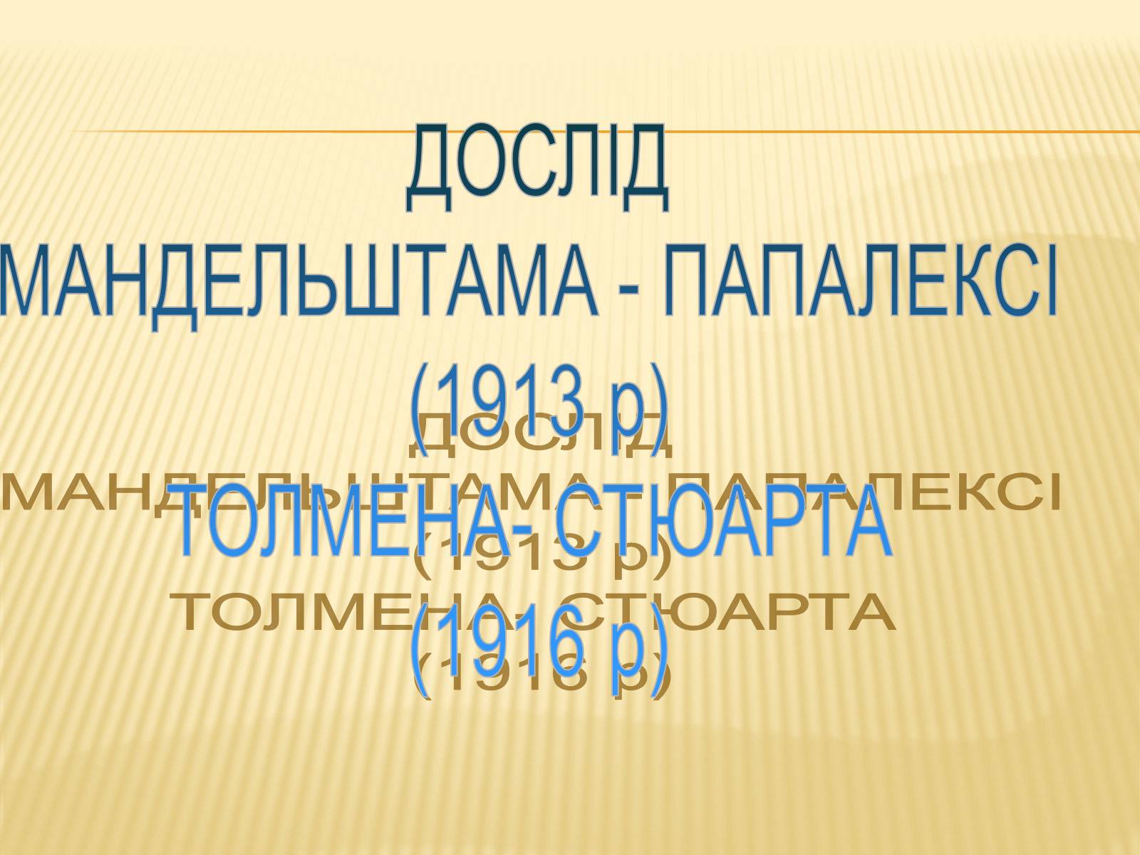 Презентація на тему «Дослід Мандельштама і Папалексі, Толмена і Стьюрта» - Слайд #1 Презентація на тему «Дослід Мандельштама і Папалексі, Толмена і Стьюрта» - Слайд #1