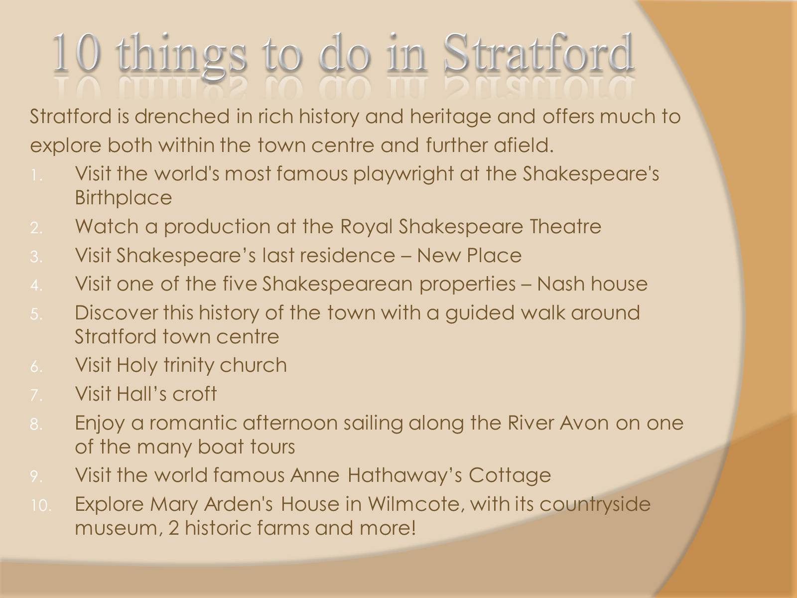 Презентація на тему «Stratford-upon-Avo» - Слайд #17 Презентація на тему «Stratford-upon-Avo» - Слайд #17
