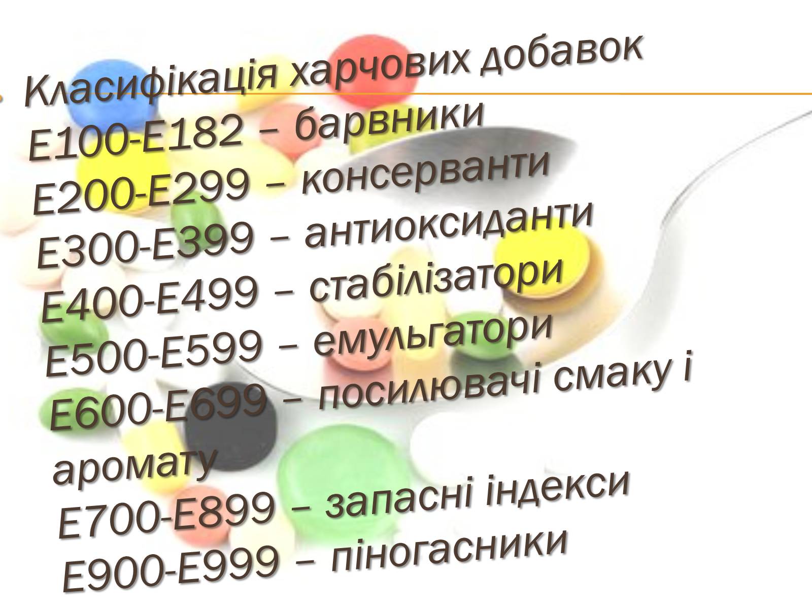 Презентація на тему «Харчові добавки і їх вплив на організм людини» (варіант 1) - Слайд #7 Презентація на тему «Харчові добавки і їх вплив на організм людини» (варіант 1) - Слайд #7