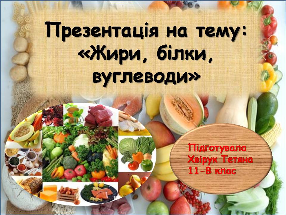 Презентація на тему «Жири, вуглеводи, білки, вітаміни як компоненти їжі» (варіант 2) - Слайд #1 Презентація на тему «Жири, вуглеводи, білки, вітаміни як компоненти їжі» (варіант 2) - Слайд #1