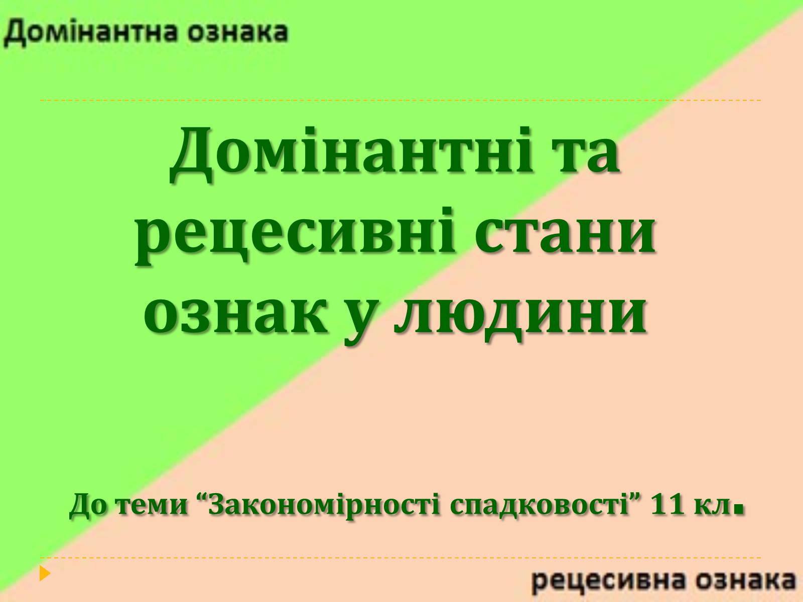 Презентація на тему «Домінантні та рецесивні стани ознак у людини» - Слайд #1 Презентація на тему «Домінантні та рецесивні стани ознак у людини» - Слайд #1