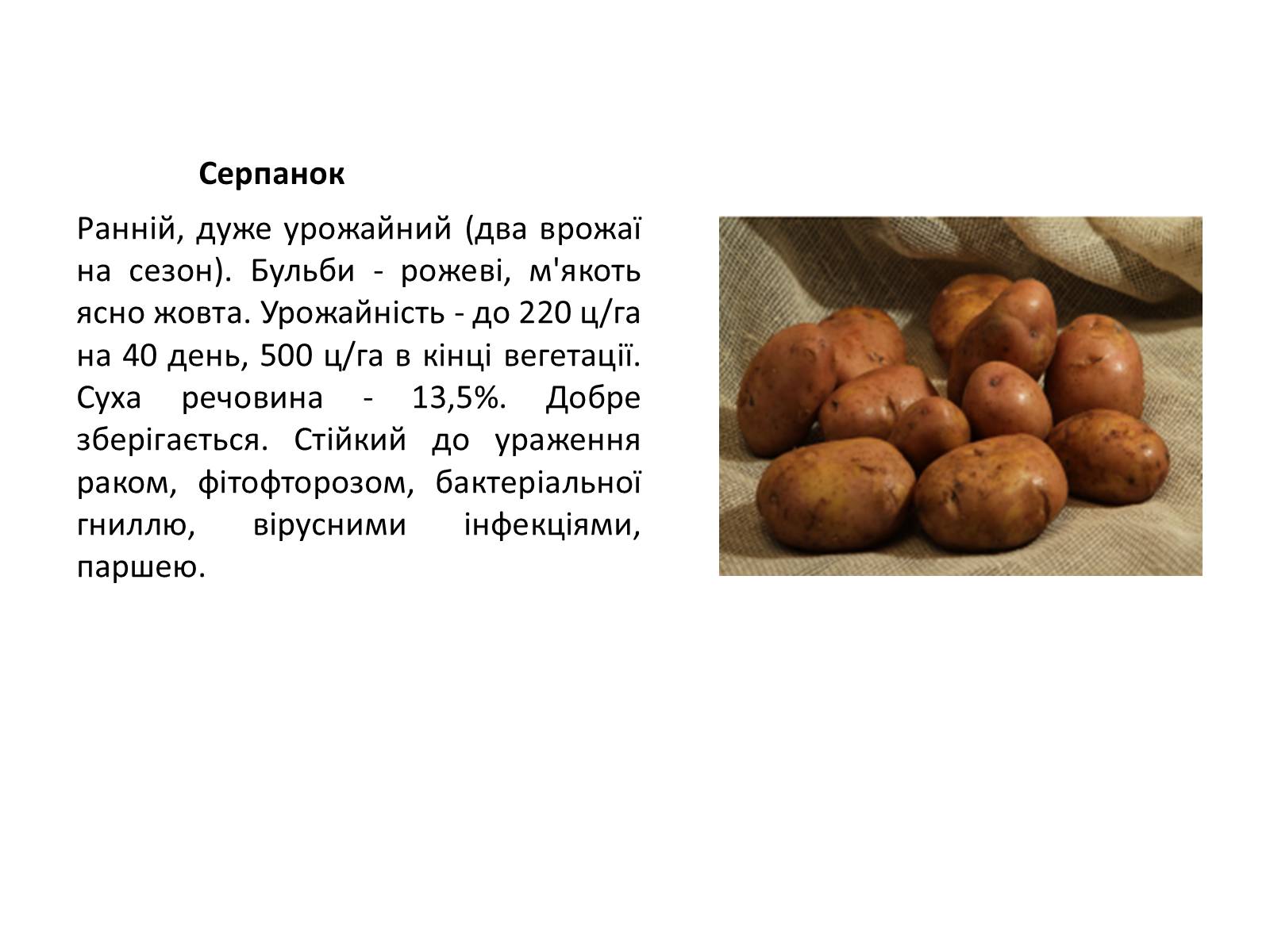 Презентація на тему «Сорти картоплі поширені в Україні» - Слайд #18 Презентація на тему «Сорти картоплі поширені в Україні» - Слайд #18