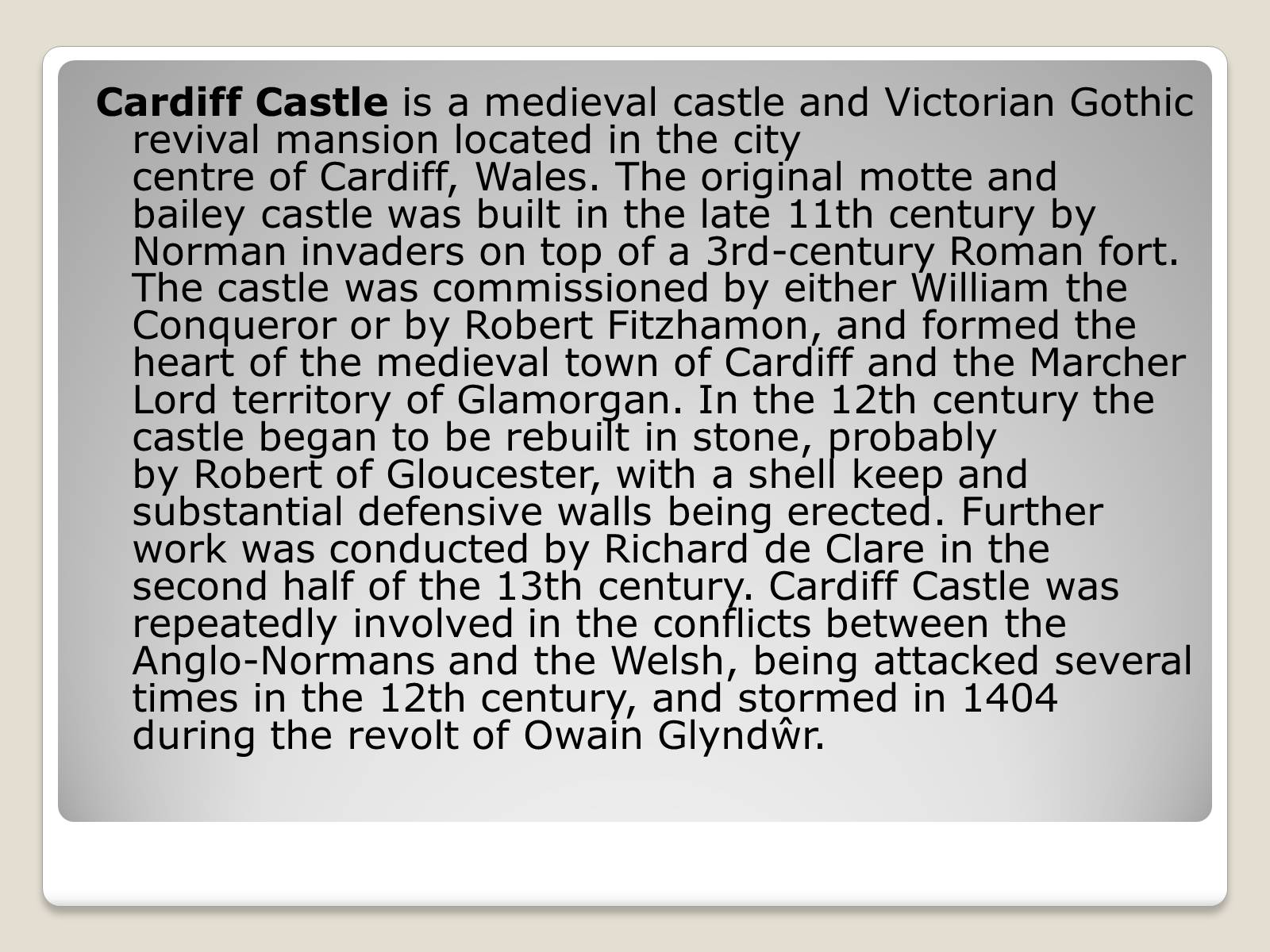 Презентація на тему «Cardiff Castle» - Слайд #2 Презентація на тему «Cardiff Castle» - Слайд #2