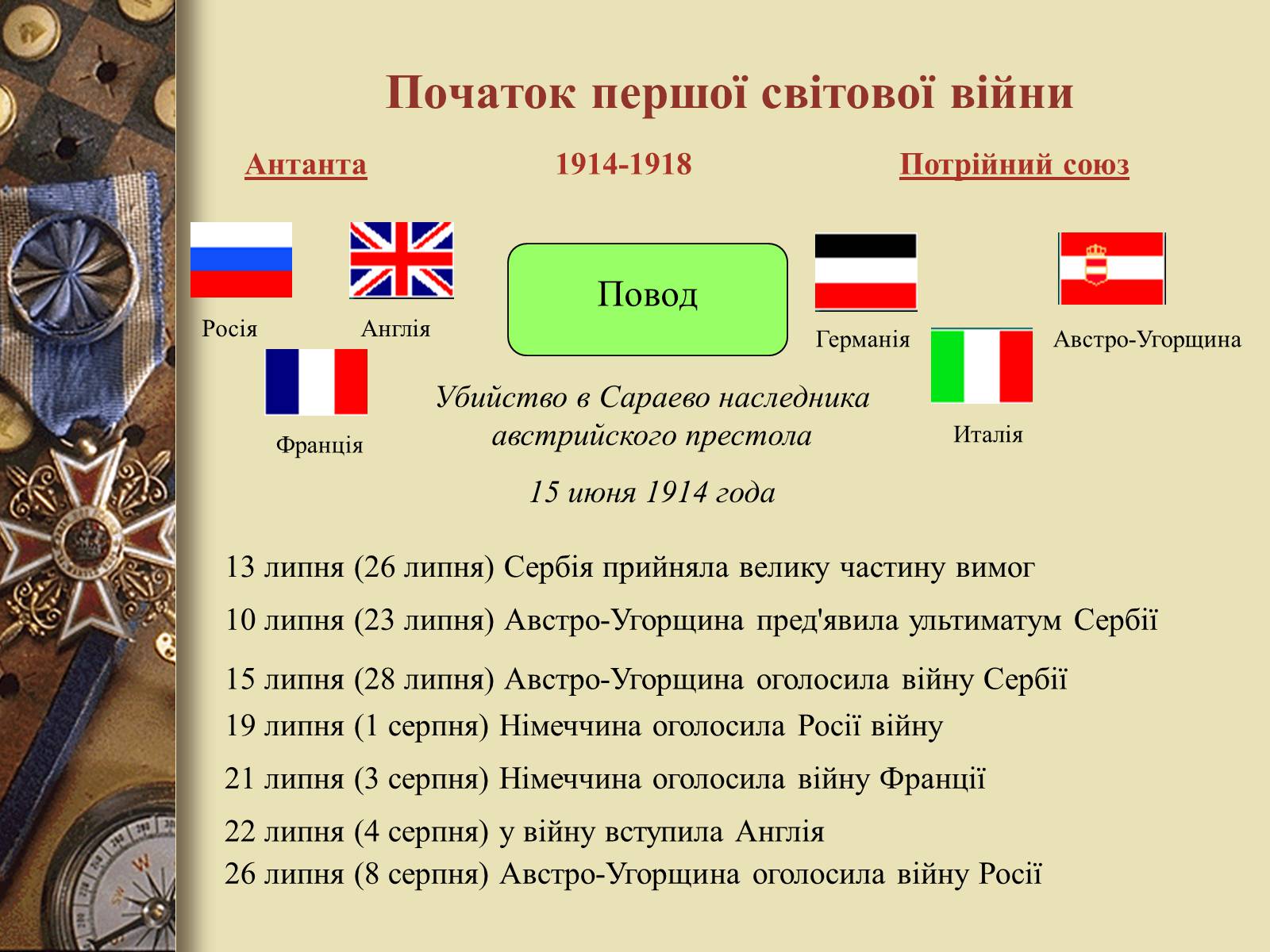 Презентація на тему «Перша світова війна» (варіант 3) - Слайд #4 Презентація на тему «Перша світова війна» (варіант 3) - Слайд #4