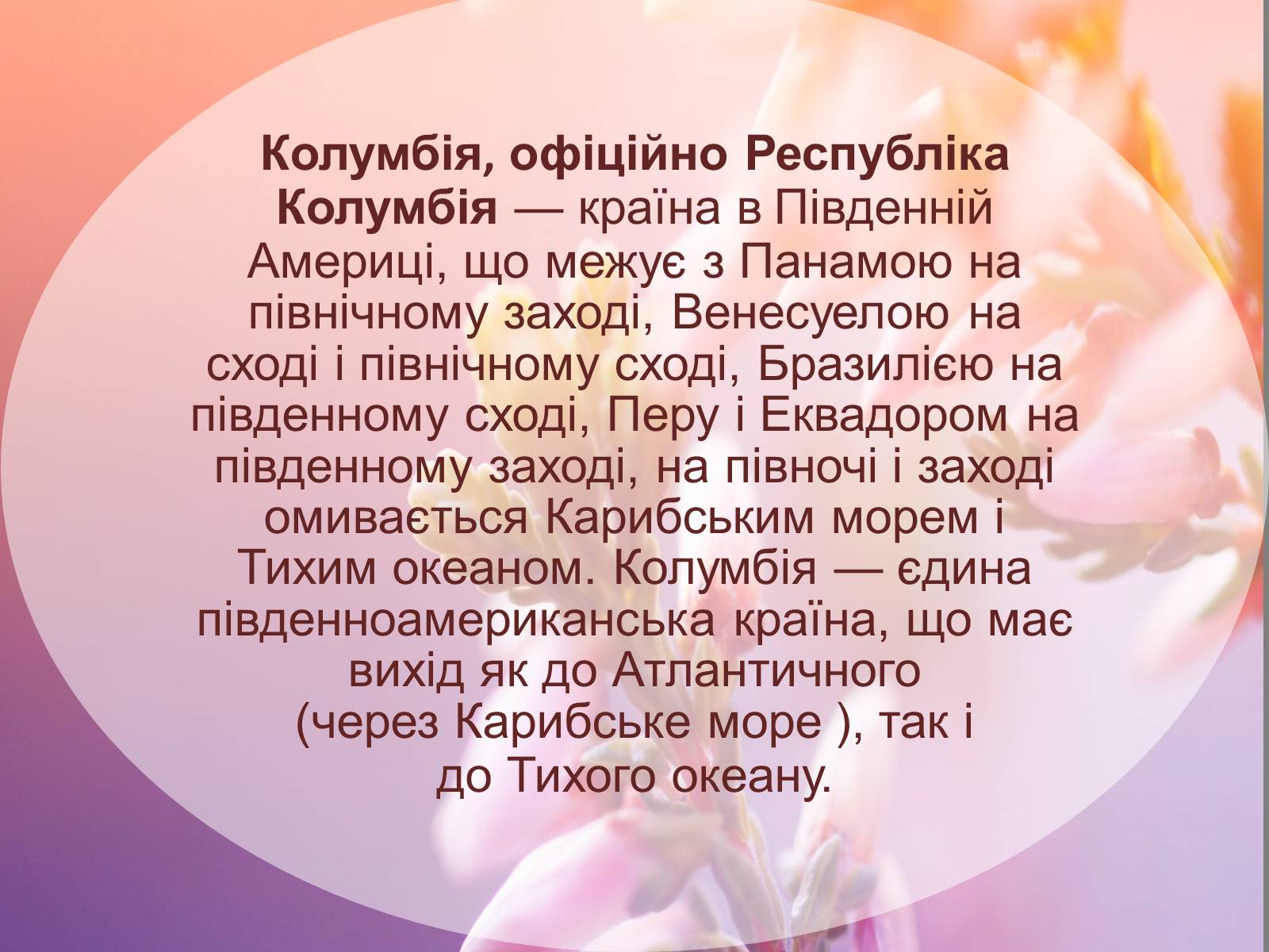 Презентація на тему «Колумбія» (варіант 2) - Слайд #6 Презентація на тему «Колумбія» (варіант 2) - Слайд #6