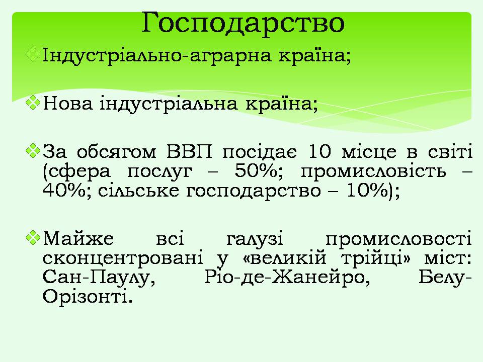 Презентація на тему «Бразилія» (варіант 20) - Слайд #6 Презентація на тему «Бразилія» (варіант 20) - Слайд #6