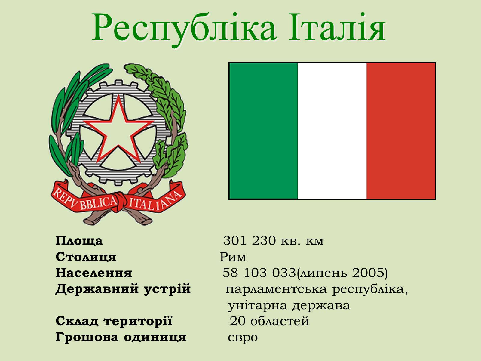 Презентація на тему «Республіка Італія» (варіант 7) - Слайд #2 Презентація на тему «Республіка Італія» (варіант 7) - Слайд #2