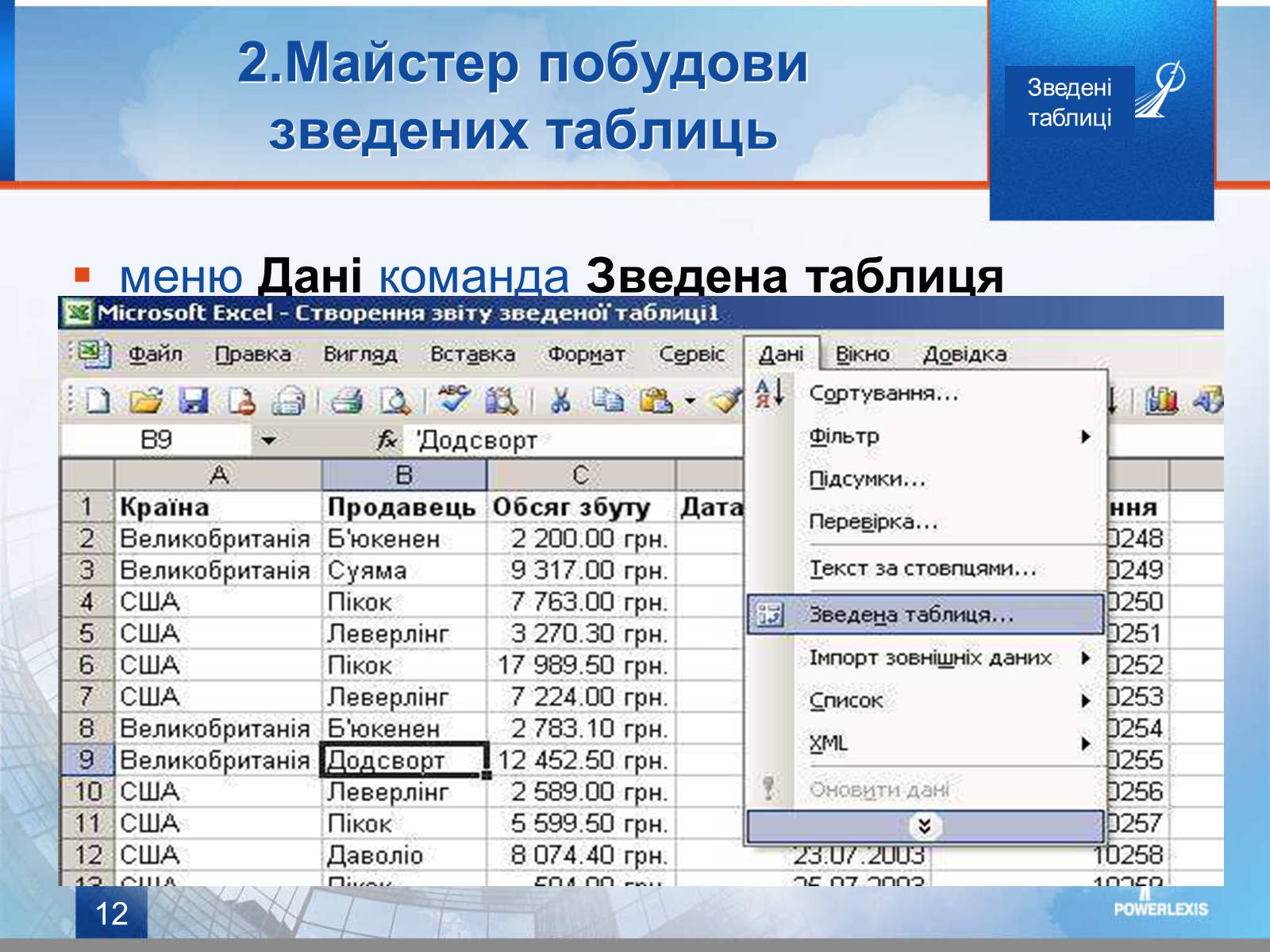 Презентація на тему «Зведені таблиці» - Слайд #12 Презентація на тему «Зведені таблиці» - Слайд #12