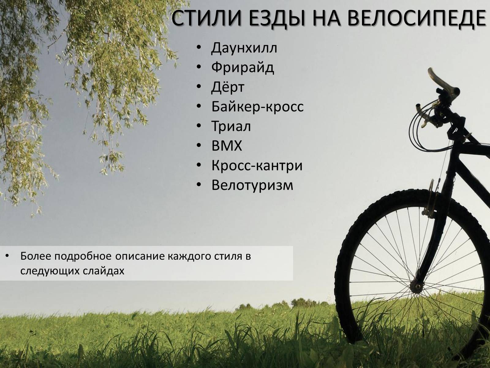 Презентація на тему «Велосипед. Виды. Стили езды» - Слайд #4 Презентація на тему «Велосипед. Виды. Стили езды» - Слайд #4