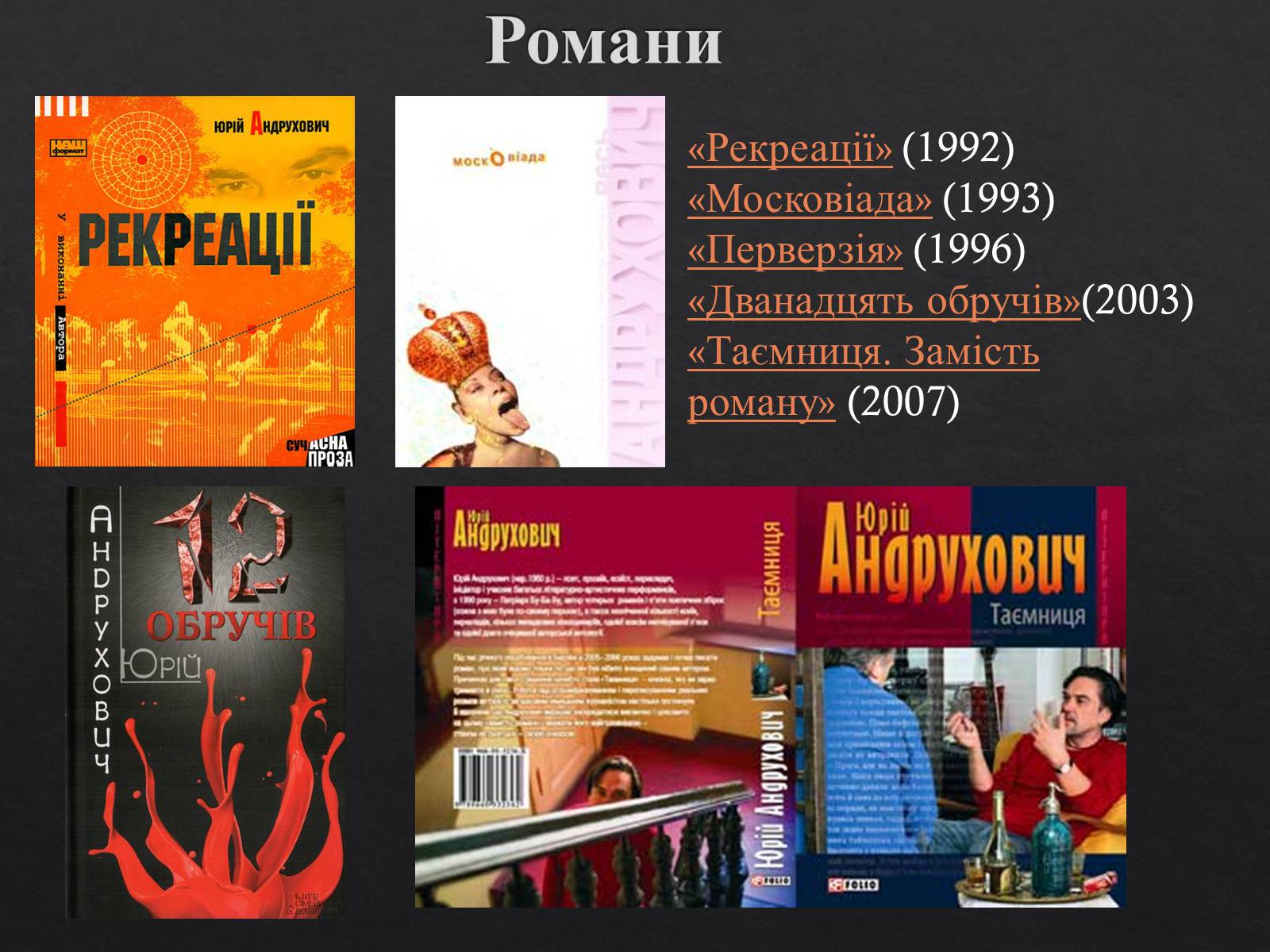 Презентація на тему «Юрій Ігорович АНДРУХОВИЧ» - Слайд #16 Презентація на тему «Юрій Ігорович АНДРУХОВИЧ» - Слайд #16